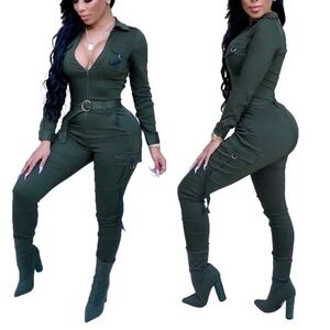 Fashion Jewelry Dark Green Women's Jumpsuit